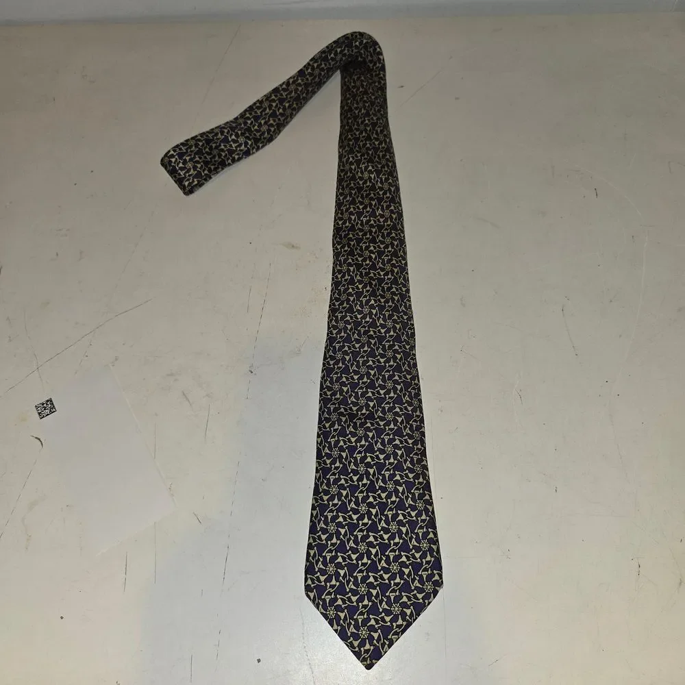 Hermes Tie in Deep Purple and Cream Design